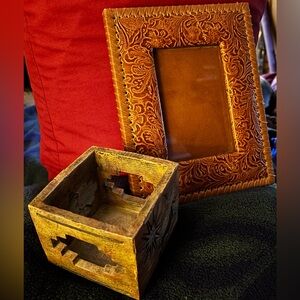 Gorgeous Western Leather Frame with Resin Candle Holder